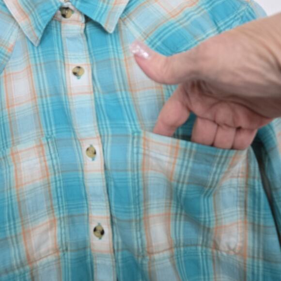 Ariat Real Billie Ray Shirt M Turquoise Plaid Button Down Relaxed Long Sleeve - Picture 5 of 14